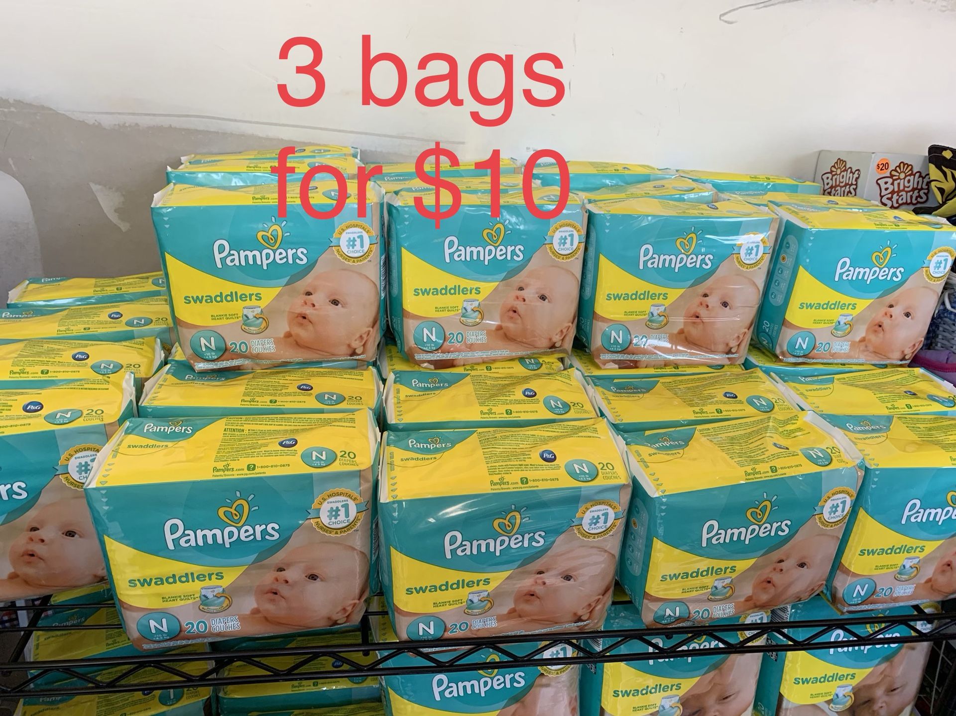 Pampers newborn diapers 3 bags for $10