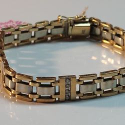 14k Yellow/White Gold 2 Tone Mens Designer Diamond 0.32ctw 8.5" In Length 