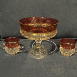 Vintage Anchor Hocking Sherbet in clear Glass with red trim on Pedestal