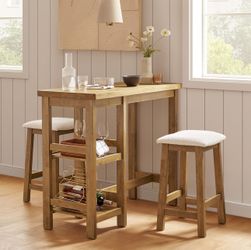 Wood Counter Height Table with 2 Stools