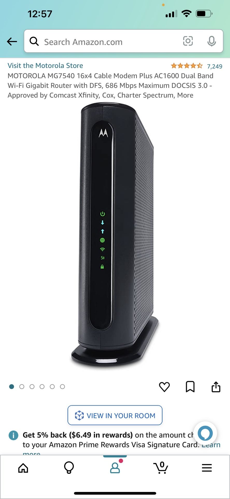 MOTOROLA MG7540 16x4 Cable Modem Plus AC1600 Dual Band Wi-Fi Gigabit Router with DFS, 686 Mbps Maximum DOCSIS 3.0 - Approved by Comcast Xfinity, Cox, 