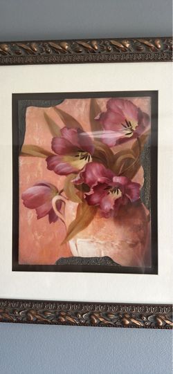 Framed Floral Art Print with Ornate Bronze Frame