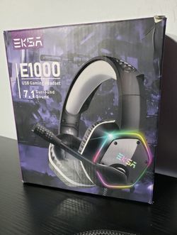 New EKSA E1000 USB Gaming Headset for PC, Computer Headphones W/ Microphone/Mic Noise Cancelling, 7.1 Surround Sound, RGB Light - Wired Headphones