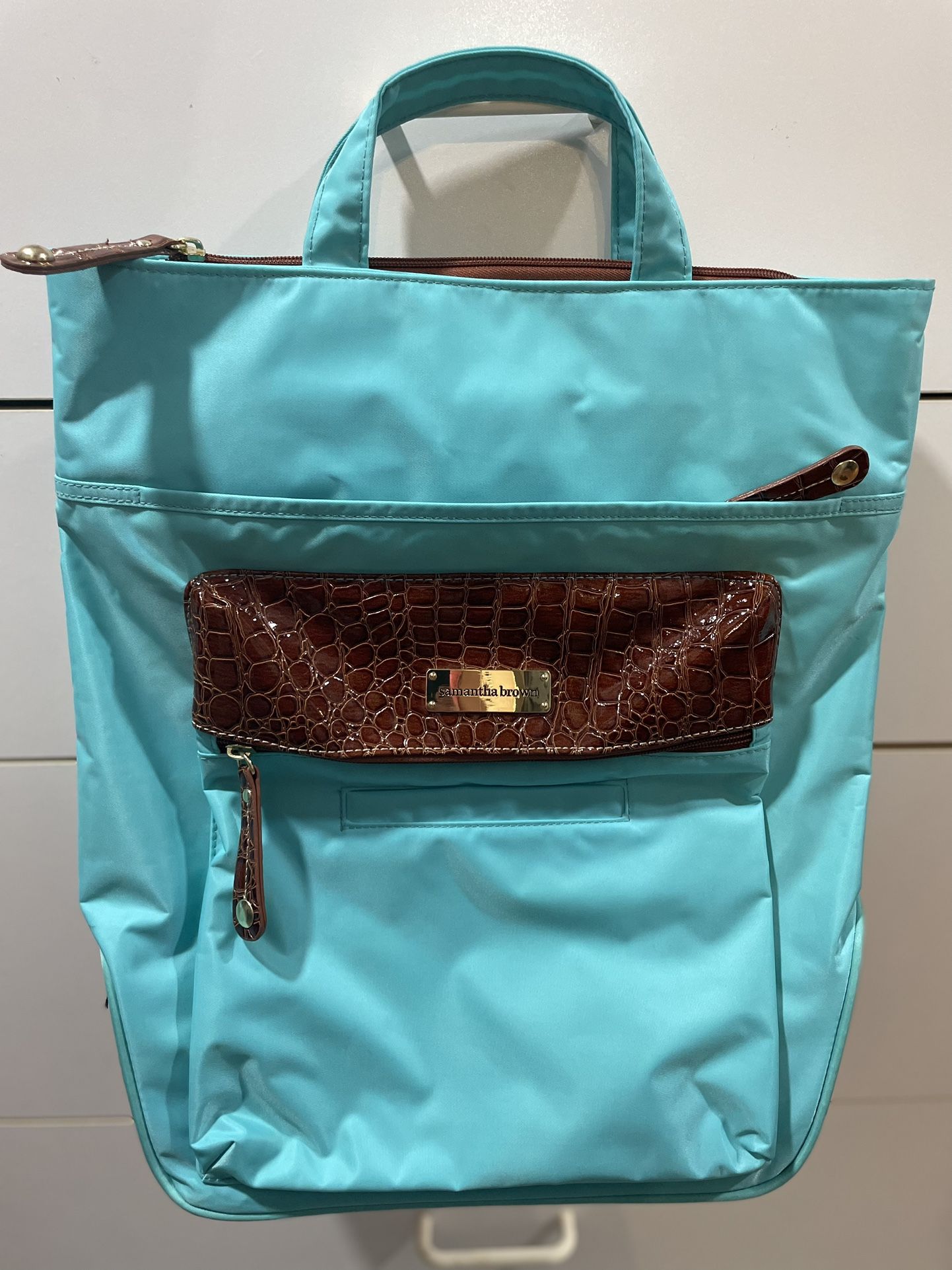 Samantha Brown Turquoise Croc Embossed Laptop Backpack Luggage Bag