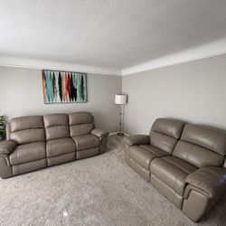 Tan Leather Reclining Couch Set