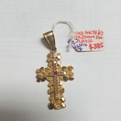 14k Yellow Gold With Diamond &Ruby 25x50mm In Size 