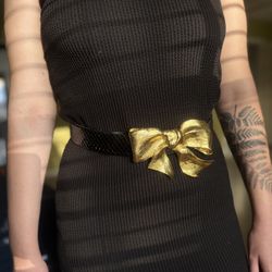 Signed Christopher Ross (CRoss) 1983 Large Gold Bow Buckle with Python Leather Strap