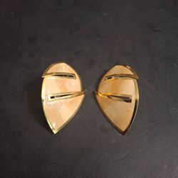 Nina Ricci Style Post Earrings With Beige Enamel With Gold Plating