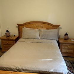 Wooden bed for sale with wardrobe and mattress