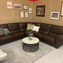 West Elm Brown Leather Corner Sectional