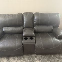 Gray Leather XLarge Reclining Loveseat & Oversized Reclining Chair 