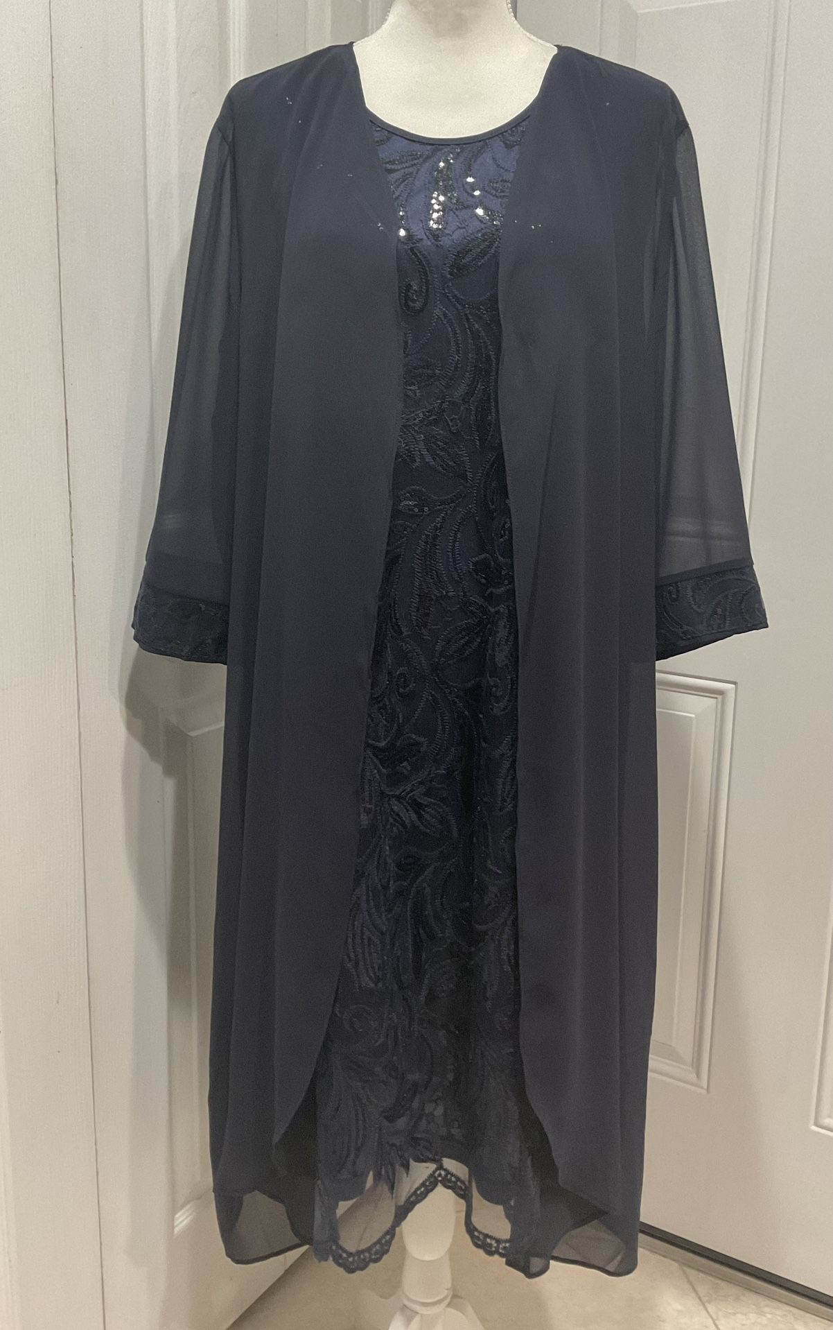 NWT Women’s Navy Two Piece MIDI Lace/Sequins Jacket Dress, Size XL