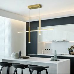 BNHHLZ Modern LED Linear Pendant Light with Dual Spotlights Dimmable 6000K Pendant Lights Kitchen Island Gold Chandeliers for Dining Room Table Living