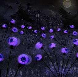 2PACK Scary Eyeballs Solar Garden Lights Halloween Decorations Outdoor,Swaying Firefly with 12LED Purple Spooky Lights - Waterproof Ornaments Solar Ha
