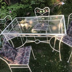 Antique Wrought Iron Dining Table &4 Chairs
