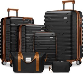 LARVENDER Luggage 6 Piece Sets Hardside Expandable Suitcases with Spinner Wheels for Women, Black