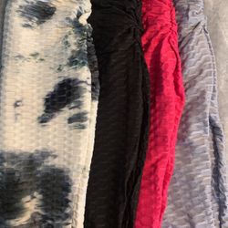 Women's Butt Lifting High Waist Yoga Tummy Control Stretchy Workout Legging Capris Textured Booty Tights in COLORS: Wine, White And Black, Pink, Blk,