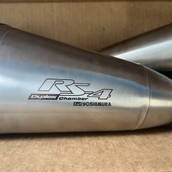 YOSHIMURA RS-4 DUAL STAINLESS FULL EXHAUST, W/ ALUMINUM MUFFLERS FOR DR-Z400S/SM 00-24