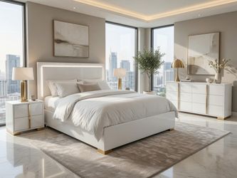 Luxury Modern Bedroom Set – Elegant White & Gold Finish – New