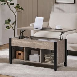 Wooden Lift Top Coffee Table with Hidden Compartment Rustic Style For Living Room-Gray