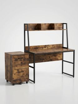 Industrial Desk with Hutch and File Cabinet and Chair