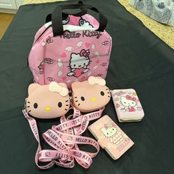 Hello Kitty Pink Adjustable shoulder bags, hello kitty wallet and hello kitty lunch box