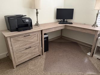 L-Shaped Wood Desk and Chair