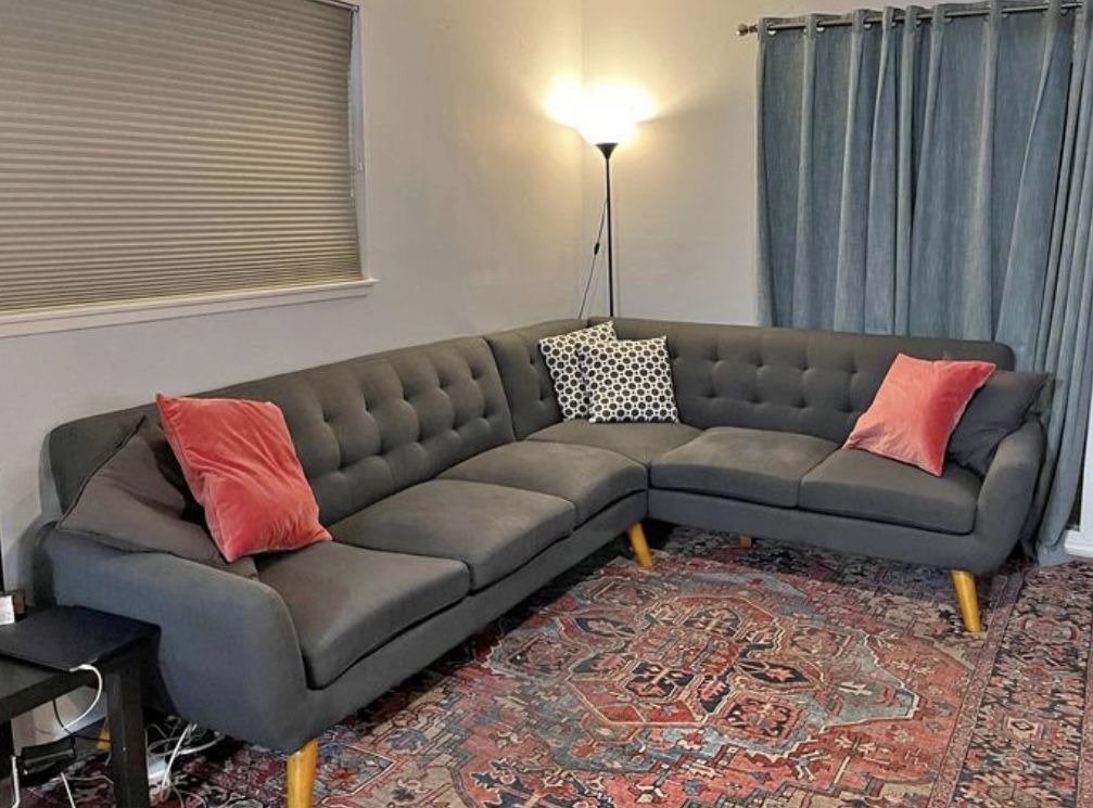 Gray Mid Century Modern Tufted Sectional Sofa