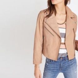 Madewell Women's Leather Biker Jacket Tan Camel Size L Casual Zip