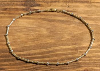Bead Bracelet Gold Link Diamond Cut Ankle ITALY 14K Yellow with White 6.5 grams.