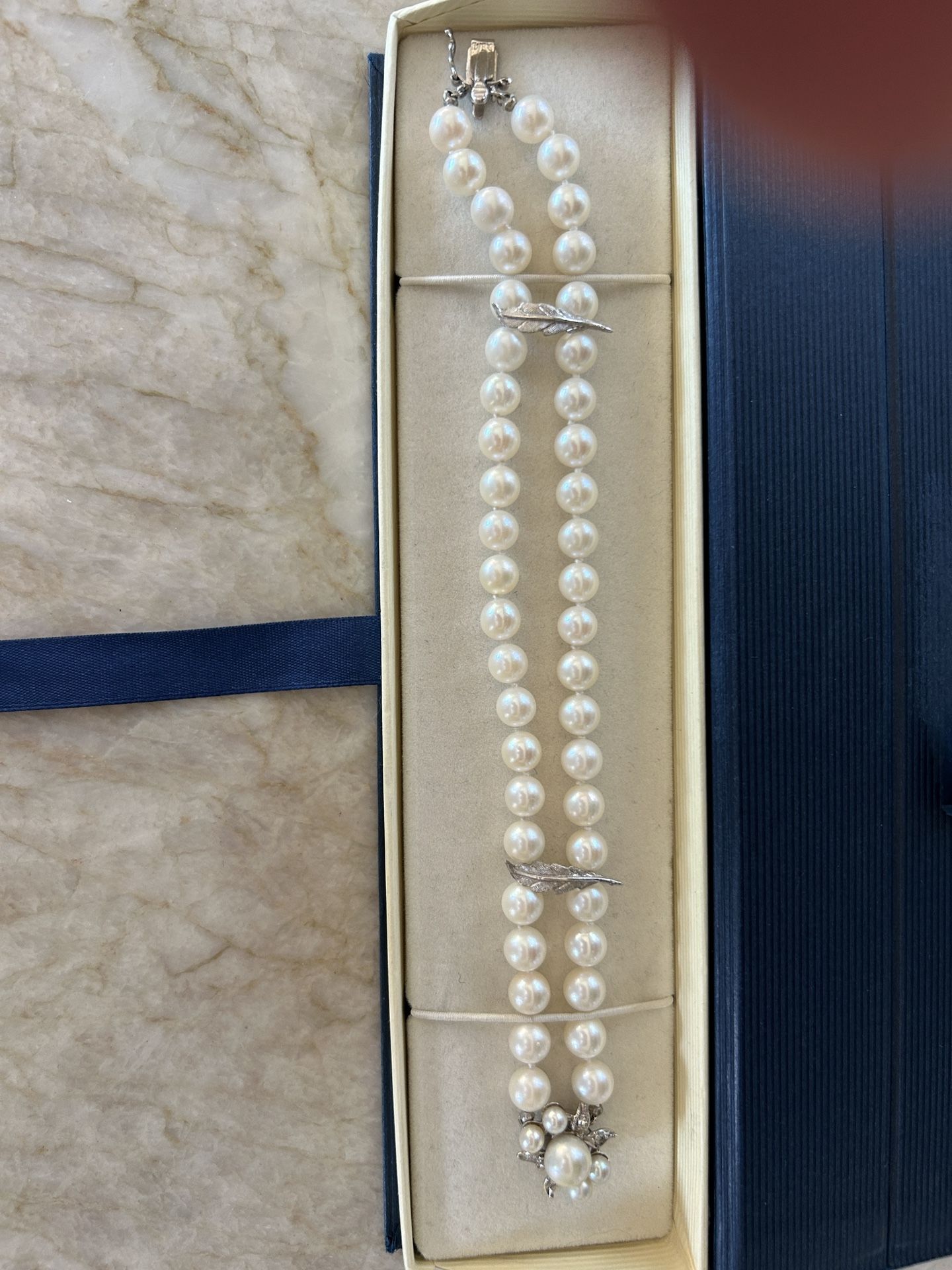 Dbl Strand 14kwhite Gold Vintage Pearl Bracelet W / Tiny Diamonds