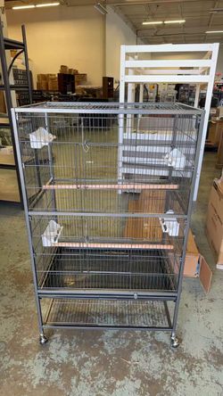 52" Large Bird Cage for Parakeets, Cockatiels, Conures, Black Rolling stand with Storage Shelf, Slide-out Tray for Easy Cleaning, 0.6" Bar Spacing, In