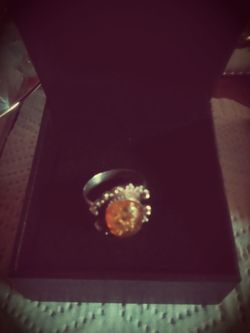 Silver Halo Ring with Orange Stone