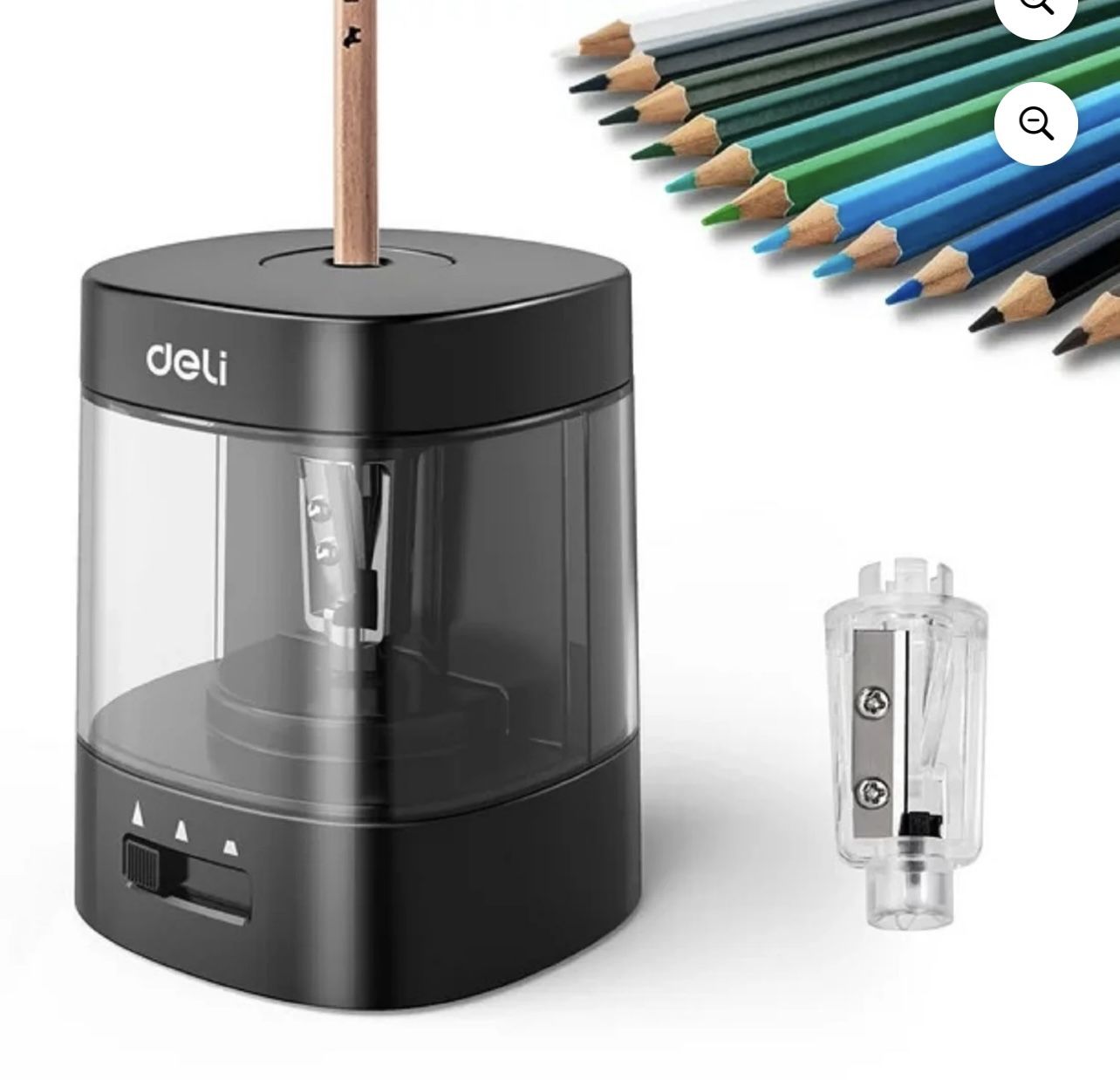 Deli Electric & Battery Pencil Sharpener - Auto, Adjustable Thickness, Black NWT