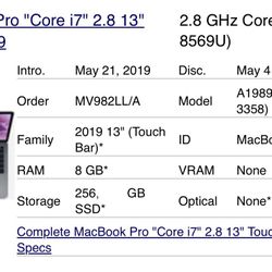 MacBook Pro "Core i7" 2.8 13" Touchbar 2019