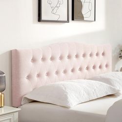 California King  Pink Tufted Upholstered Headboard