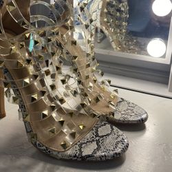 Fashion Nova Snake Clear Stud Heels