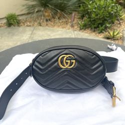 GUCCI Marmont Matelasse Black Leather GG Belt Bag