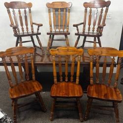 Solid Pine Dining Table and 6 Chairs (With Pads)