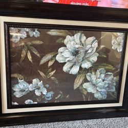 Huge 50 inch x 38.25 inch Kirkland's Dark Brown Framed Floral Hibiscus Art Decor