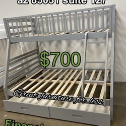 Bunk Bed Twin Over Full Grey Wolf With Drawers Brand New