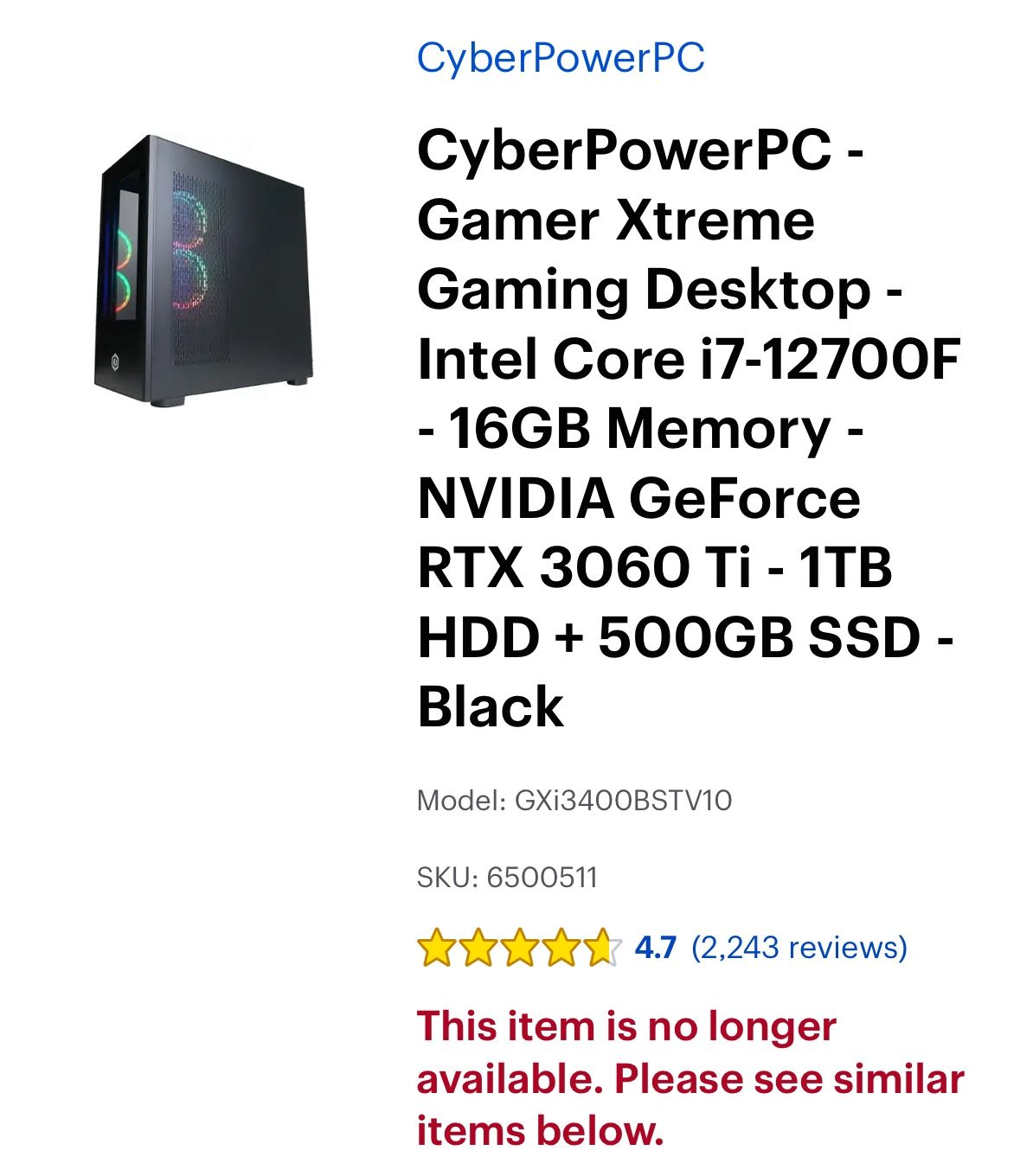 CyberPower Gaming PC– GOOD Condition