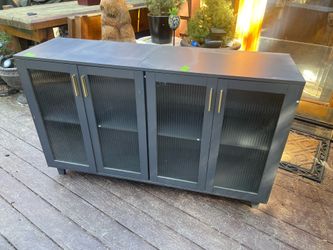 Modern Charcoal Gray Sideboard Cabinet with Reeded Glass Doors