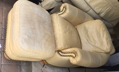 Real leather club chair and ottoman