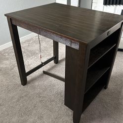 Brown Tall Desk With 2 Chairs