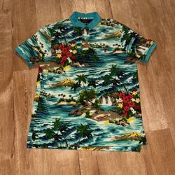 Polo Ralph Lauren Polo Shirt Mens Large Hawaiian Ocean Island Tropical Beach