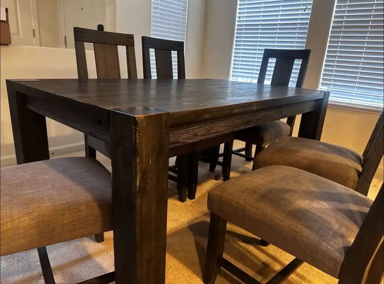 Dark Grey Wood 6 Seat Dining Set