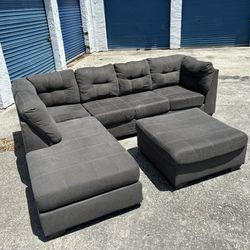 Gray 2 Piece Sectional With Ottoman