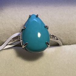 Sleeping Beauty Turquoise and Diamond 10K Ring