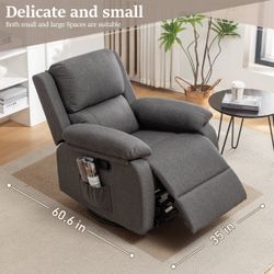 Recliner Chair, 360 Swivel Rocker Chair for Adults, Small Rocking Recliner Chair for Small Spaces, Upholstered Fabric Recliner Chair with Side Pockets